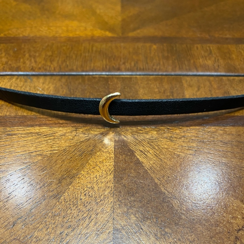 Gold Crescent Moon Black Pleather Choker